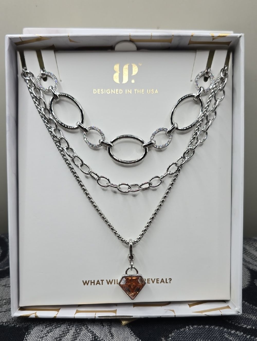 Bomb Party The Luxe Layers Necklace NK26874 "All Eyes On Me" CZ Silver Plating